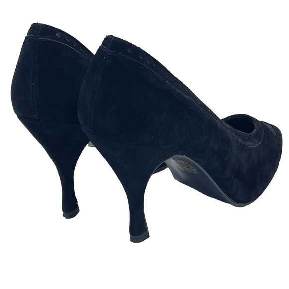 The Wild Pair Vintage 80s 90s Retro Black Suede Pointed Cap Toe Heels Pumps 8.5 - Picture 11 of 15